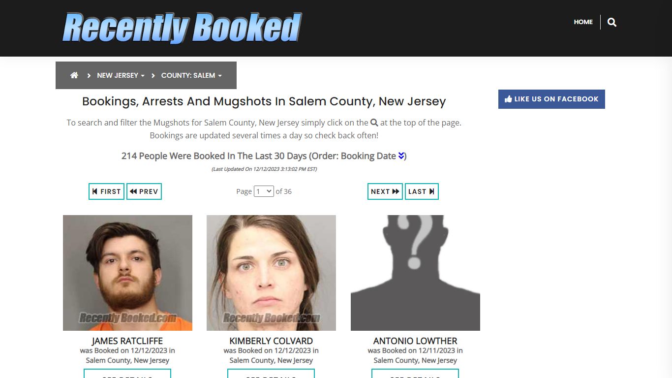 Bookings, Arrests and Mugshots in Salem County, New Jersey